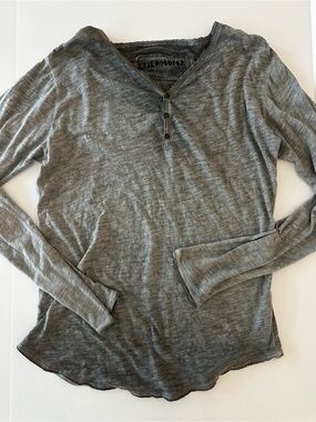 Y2K True Prodigy Men's Henley Shirt Large Gray Long Sleeves Cotton Blend Casual